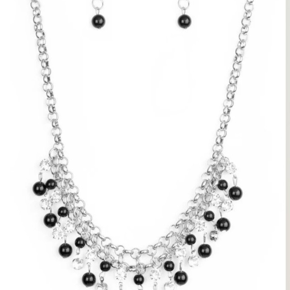 Paparazzi Silver and Black Beaded Necklace Set You May Kiss The Bride Jewelry